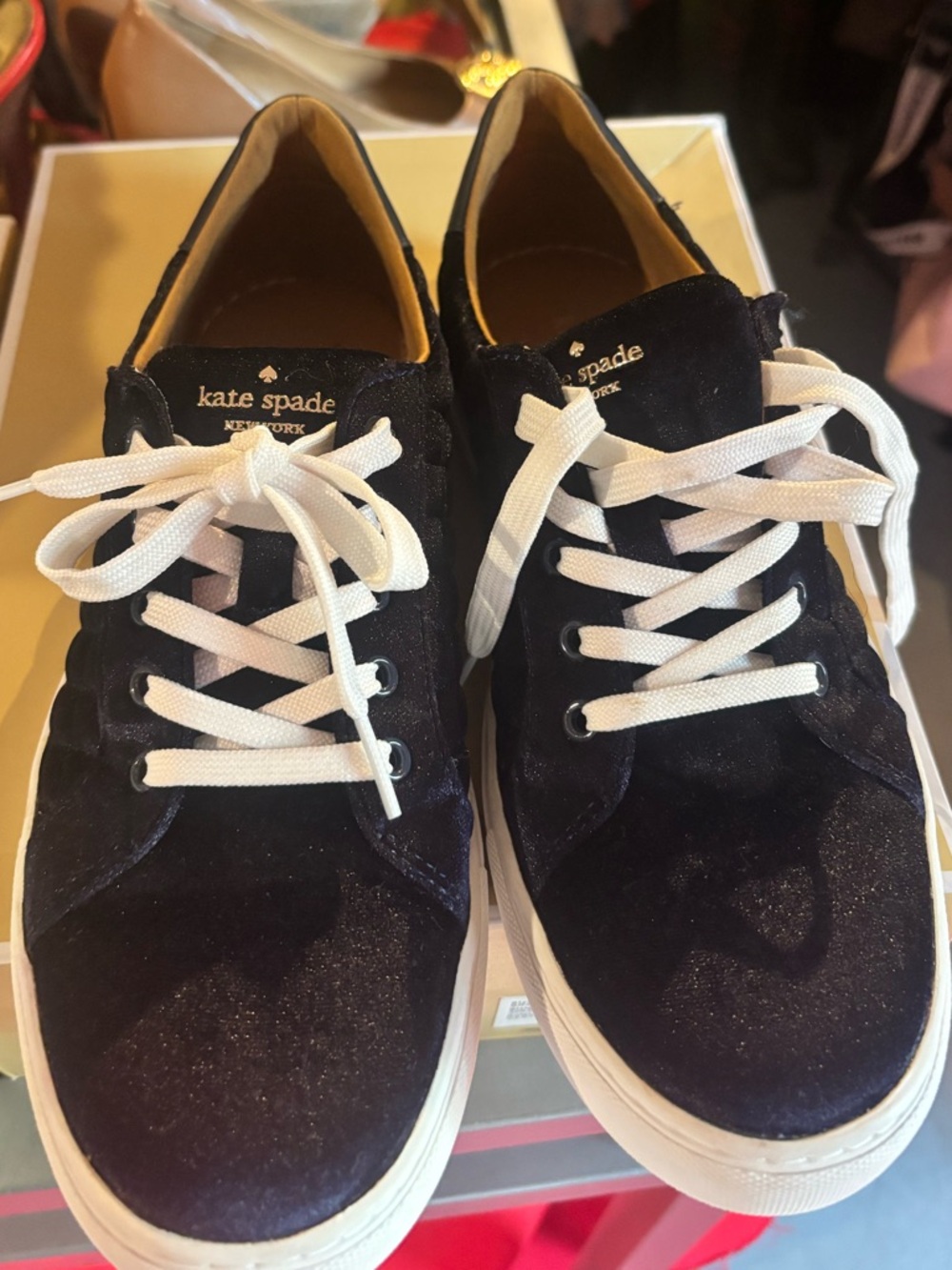 kate spade navy velvet sneakers with white laces